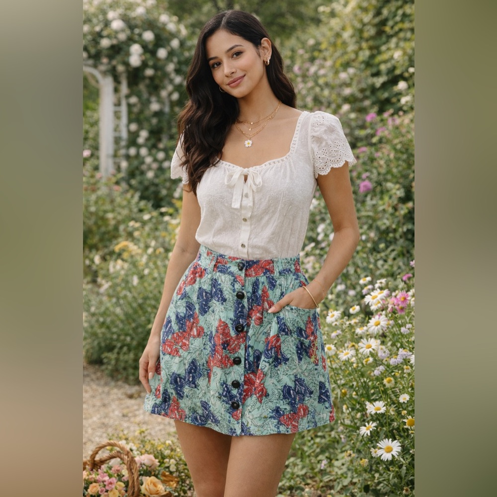 Tulle Butterfly Mini Skirt Garden Floral Anthropologie Pockets Whimsical